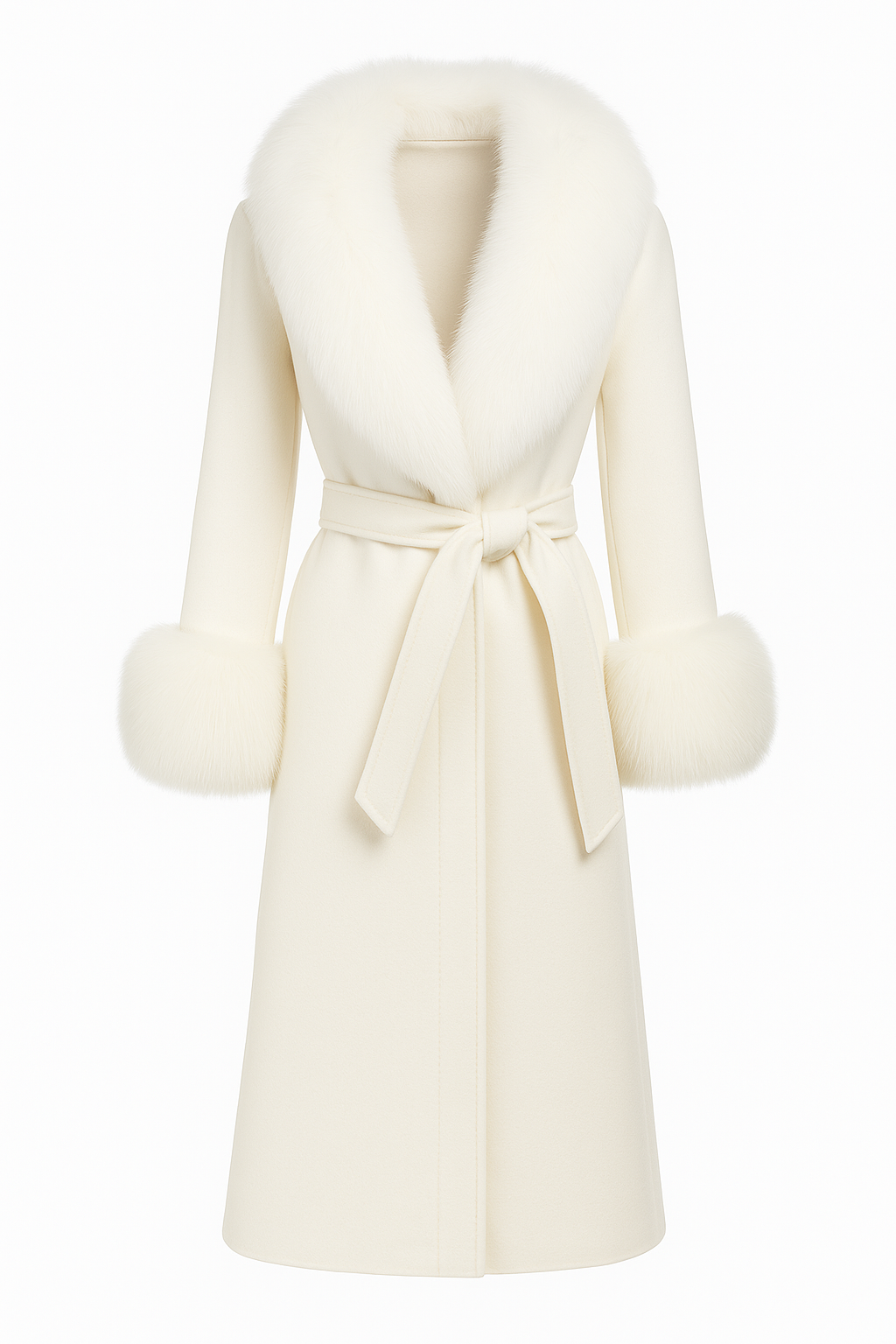 Vittoria – Cappotto Bianco in Lana con Eco-Pelliccia