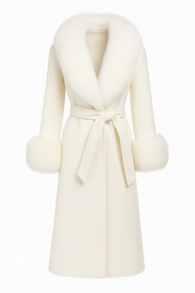 Vittoria – Cappotto Bianco in Lana con Eco-Pelliccia