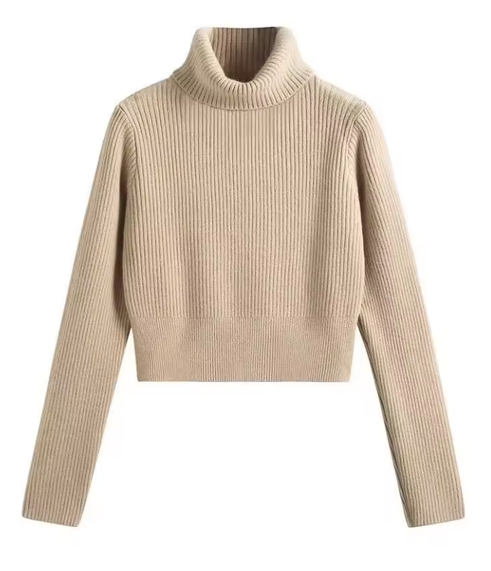 Alyssia – Maglioncino Corto a Collo Alto in Maglia a Costine